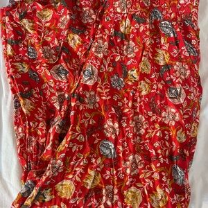 LOFT Red Floral Straight Leg Fluid Pants